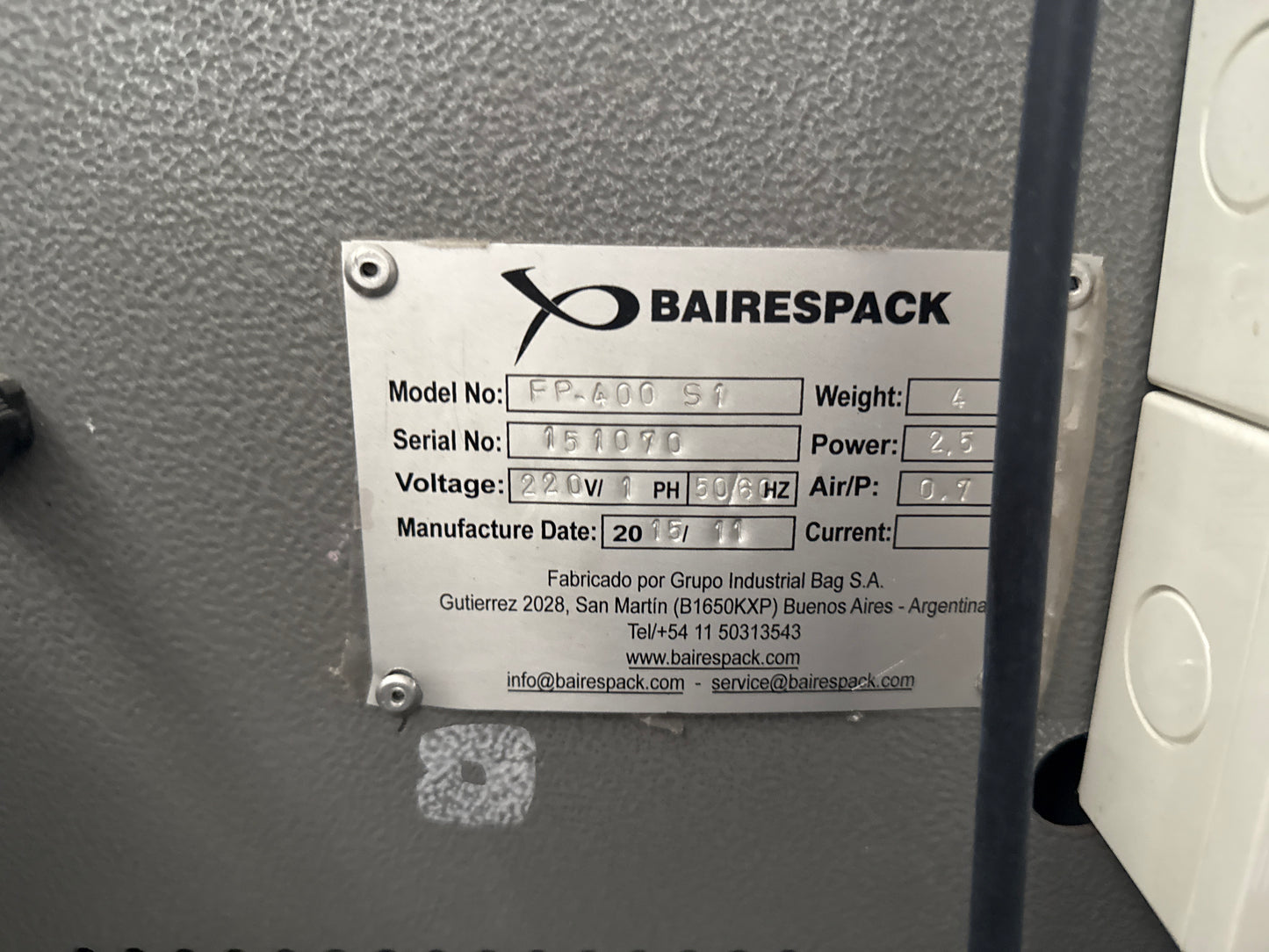 Flow Pack Baires Pack FP A40051 con etiquetadora automática