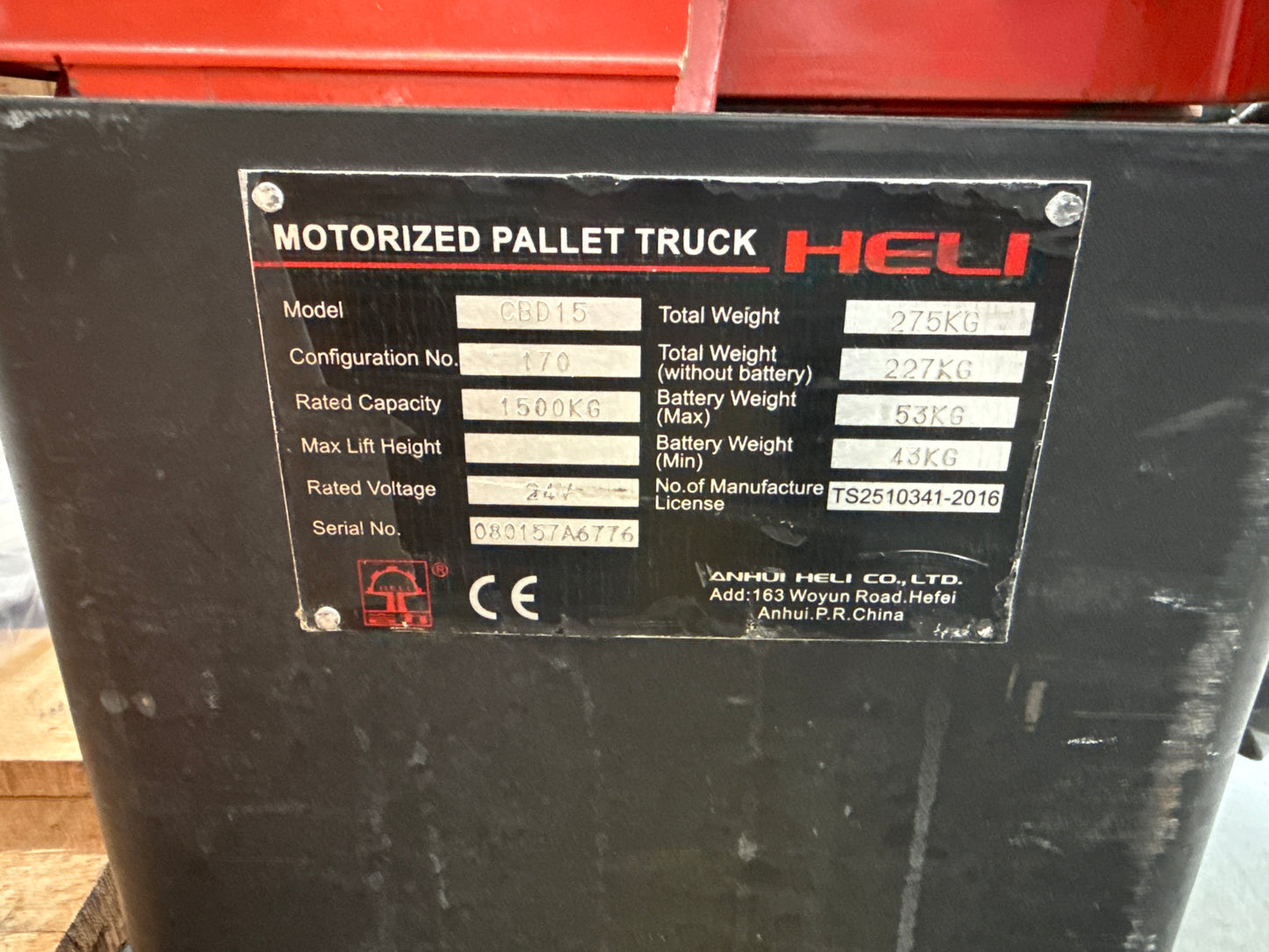 Zorra de piso HELI eléctrica DC15 ARREGLAR BATERIA